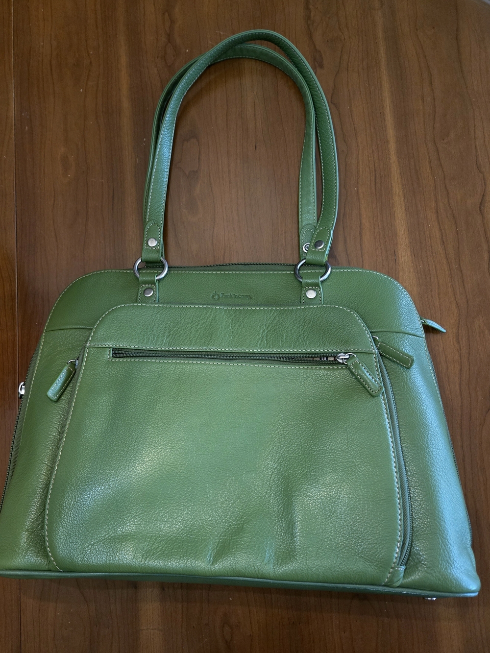 Franklin Covey Green Genuine Leather Satchel Shoulder Bag